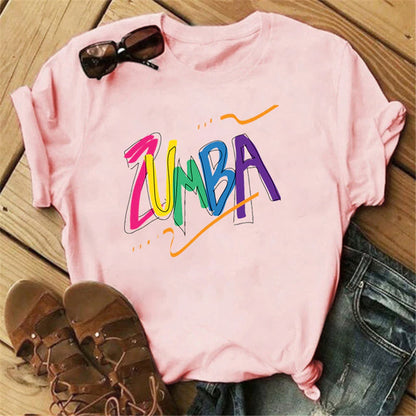 Summer Fashion Zumba Black Tshirt Women'S Clothing Fitness Dance Graphic Tees Shirt Femme Lover Sport Gymnastics T-Shirt Female