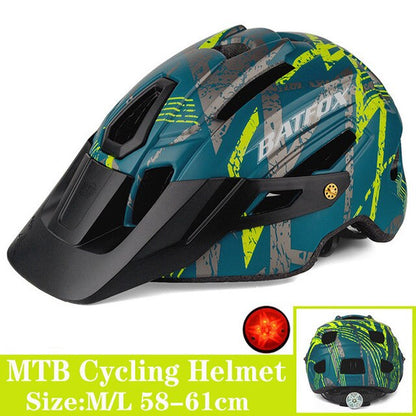 BATFOX Camouflage Mountain Bike Helmet MTB Road Bike Riding Helmet Big Brim Red Taillight Average Size