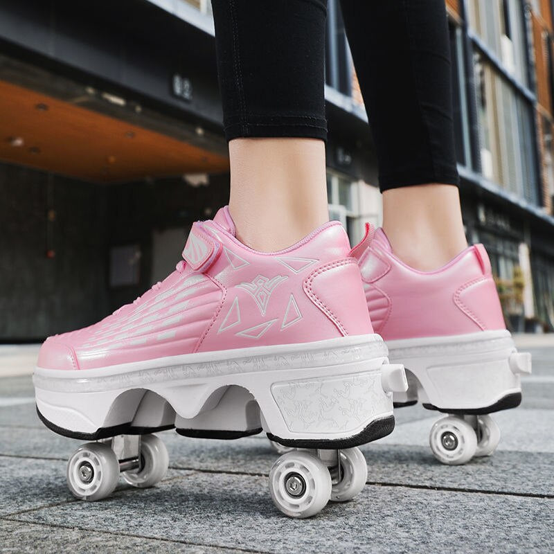 34-43Size Deformation Roller Shoes Sneakers Parkour Wheel Shoes 4 Wheels Rounds of Running Shoes Roller Skates Shoes Sneakers