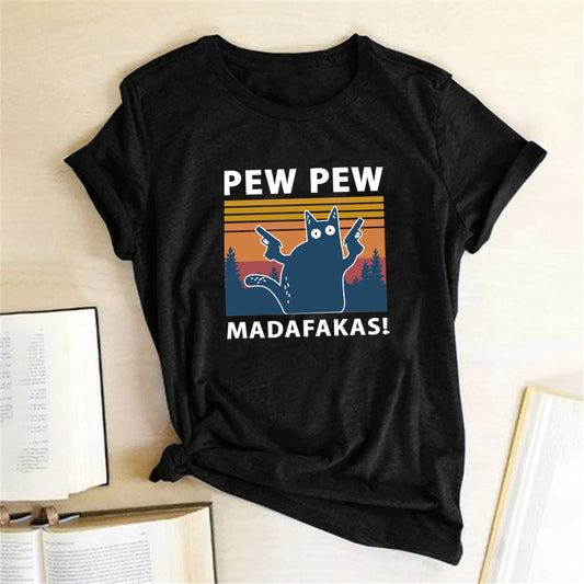 Pew Pew Madafakas Print T-Shirts Women Summer 2020 Graphic Tees Funny Shirts for Woman Tshirts Loose Crew Neck Harajuku Tops