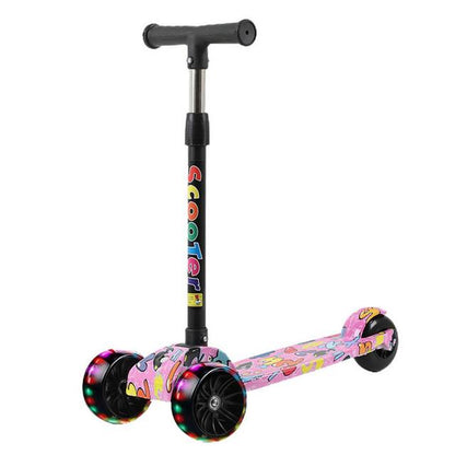 Folding Scooters with 3 Light up Wheel Portable Adjustable Height 5 Levels Widened Pedals Lightweight Scooter for Kids