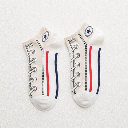 Trend Women Socks Street Skate Shoes Pattern Short Sock for Girls Summer Breathable Fashion Shoelace Ankle Socks Neutral Couple