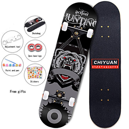 80CM 7-Tier Maple Skateboard Hard Wheel Alluminum Alloy Trucks Double Tilt Skateboard Skatepark Skate Boards for Children Adults