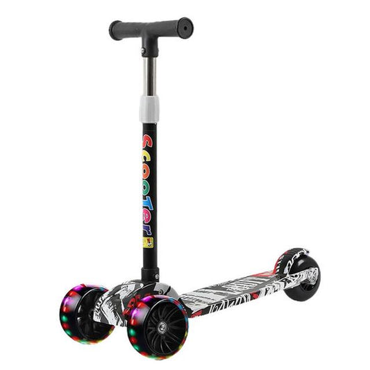 Folding Scooters with 3 Light up Wheel Portable Adjustable Height 5 Levels Widened Pedals Lightweight Scooter for Kids