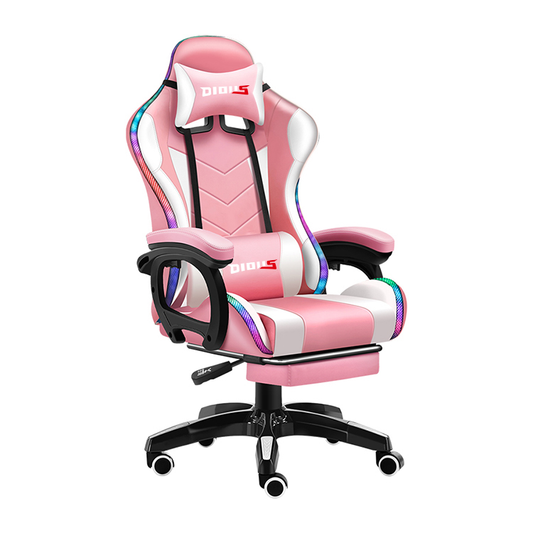 White Pu Leather Swivel Massage Led Gaming Chair With Speakers