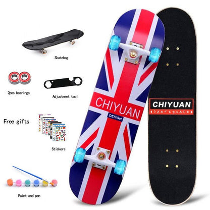 80CM 7-Tier Maple Skateboard Hard Wheel Alluminum Alloy Trucks Double Tilt Skateboard Skatepark Skate Boards for Children Adults