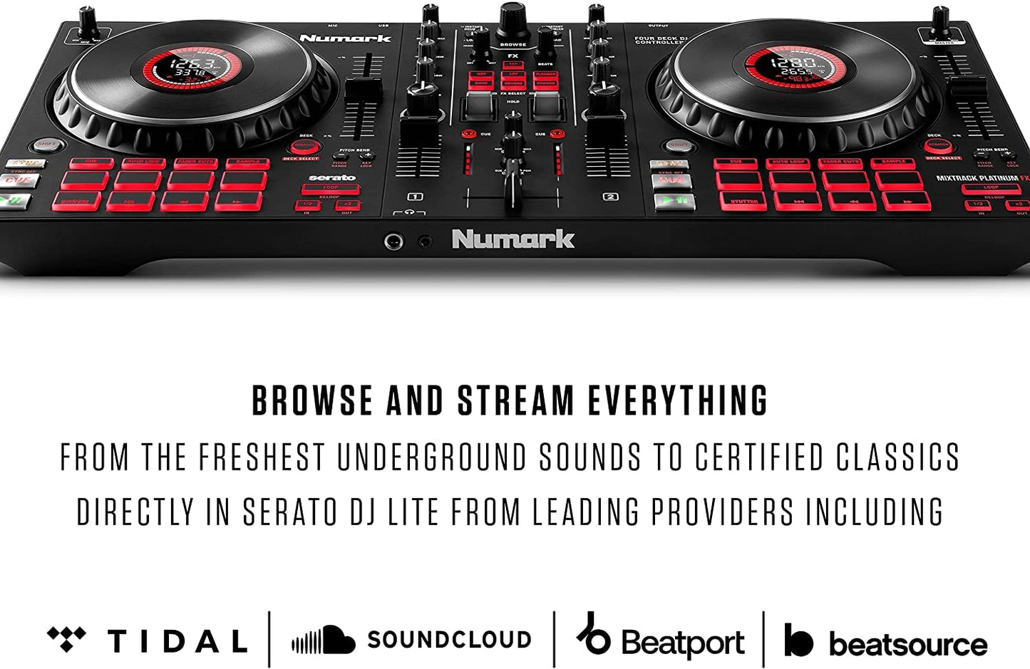 Numark Mixtrack Pro FX – 2 Deck DJ Controller For Serato DJ with DJ Mixer, Built-in Audio Interface, Capacitive Touch Jog Wheels and FX Paddles