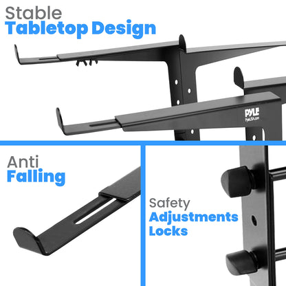 Pyle Portable Dual Laptop Stand - Universal Standing Table with Adjustable Height, Ergonomic Design & Anti-Slip Prongs for DJ Mixer, Sound Equipment, Workstation, Gaming & Home Use - PLPTS38