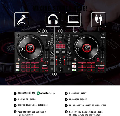 Numark Mixtrack Pro FX – 2 Deck DJ Controller For Serato DJ with DJ Mixer, Built-in Audio Interface, Capacitive Touch Jog Wheels and FX Paddles