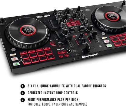 Numark Mixtrack Pro FX – 2 Deck DJ Controller For Serato DJ with DJ Mixer, Built-in Audio Interface, Capacitive Touch Jog Wheels and FX Paddles
