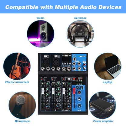 4 Channel Live Studio Stereo Audio Mixer Sound Mixing Mixer Console with USB Interface