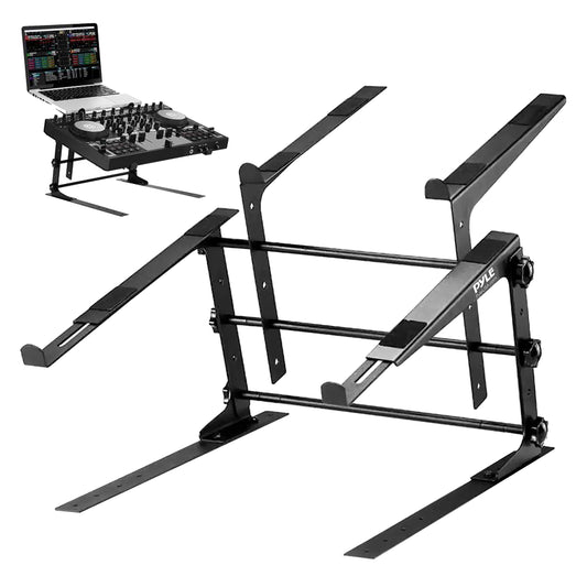 Pyle Portable Dual Laptop Stand - Universal Standing Table with Adjustable Height, Ergonomic Design & Anti-Slip Prongs for DJ Mixer, Sound Equipment, Workstation, Gaming & Home Use - PLPTS38
