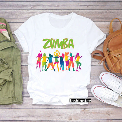 Summer Fashion Zumba Black Tshirt Women'S Clothing Fitness Dance Graphic Tees Shirt Femme Lover Sport Gymnastics T-Shirt Female
