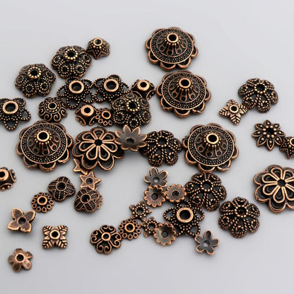 Mixed Tibetan Antique Silver Color Flower Bead End Caps (150pcs)