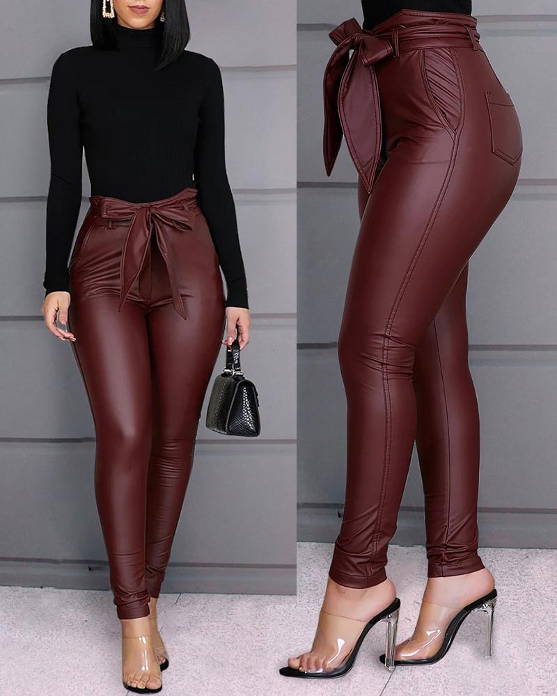 Magicmk Fashion Casual Plus Size Women's Pants High Waist Pu Product Leather Pants