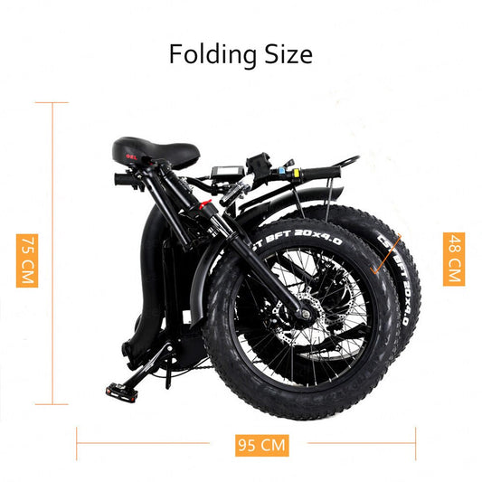 Y20 Folding E-Bike Snow Bike, 750W Motor, 48V 15A/17A Battery, 20 Inch Mountain Bike Fat Bike, Pedal Assist Bike with Basket