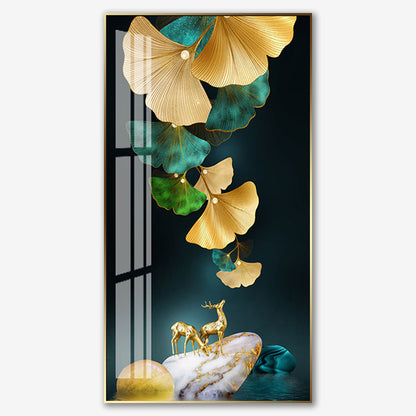Golden Abstract Banana Leaf 5D Crystal Porcelain Painting