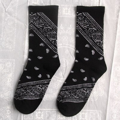 Black White Cotton Funny Flower Socks Bandanna Paisley West Coast Black Hiphop Pop Top Street Skate Fashion Skateboard Youth