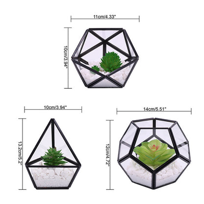 Artificial Succulent in 3 Pack Mini Glass Geometric Terrarium