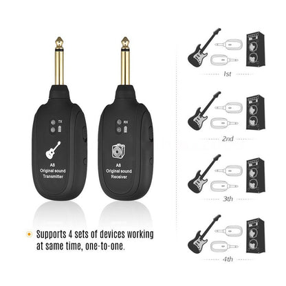 UHF Guitar Wireless System Transmitter Built-in Rechargeable Receiver