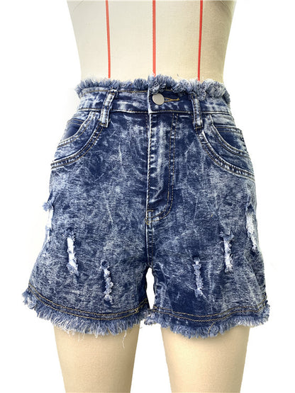 High Waist Tassel Ripped Women Denim Shorts