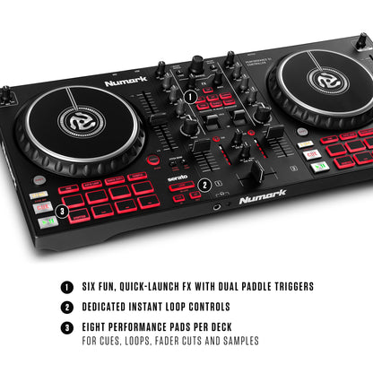 Numark Mixtrack Pro FX – 2 Deck DJ Controller For Serato DJ with DJ Mixer, Built-in Audio Interface, Capacitive Touch Jog Wheels and FX Paddles