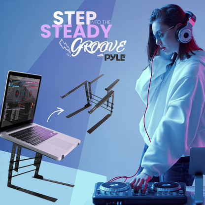 Pyle Portable Dual Laptop Stand - Universal Standing Table with Adjustable Height, Ergonomic Design & Anti-Slip Prongs for DJ Mixer, Sound Equipment, Workstation, Gaming & Home Use - PLPTS38