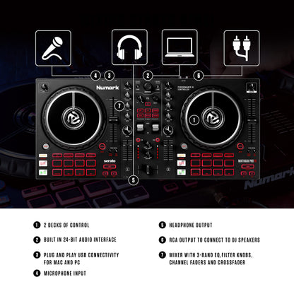 Numark Mixtrack Pro FX – 2 Deck DJ Controller For Serato DJ with DJ Mixer, Built-in Audio Interface, Capacitive Touch Jog Wheels and FX Paddles