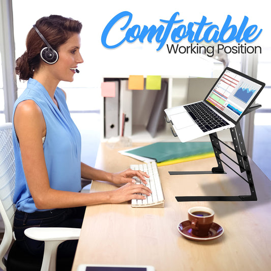 Pyle Portable Dual Laptop Stand - Universal Standing Table with Adjustable Height, Ergonomic Design & Anti-Slip Prongs for DJ Mixer, Sound Equipment, Workstation, Gaming & Home Use - PLPTS38