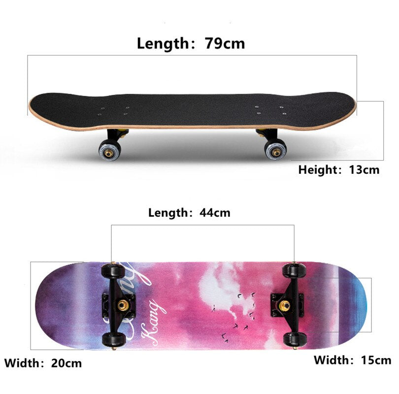 Skateboarders 79Cm/31" Beginner Adult Kids Maple Complete Skate Board Cool Double Rocker Skateboard High Speed Drift Skateboard