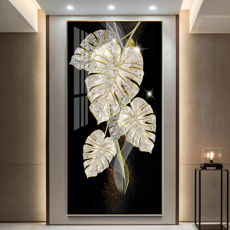 Golden Abstract Banana Leaf 5D Crystal Porcelain Painting