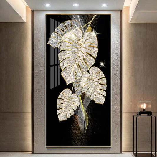Golden Abstract Banana Leaf 5D Crystal Porcelain Painting