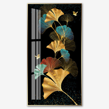 Golden Abstract Banana Leaf 5D Crystal Porcelain Painting