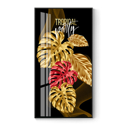 Golden Abstract Banana Leaf 5D Crystal Porcelain Painting
