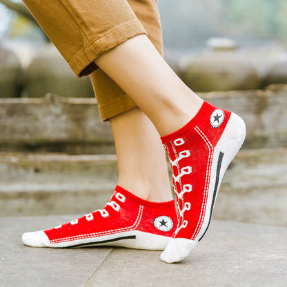Trend Women Socks Street Skate Shoes Pattern Short Sock for Girls Summer Breathable Fashion Shoelace Ankle Socks Neutral Couple