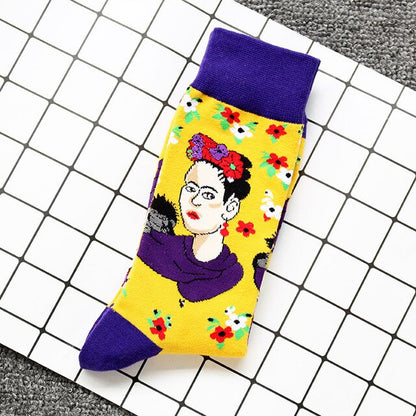 Women Socks Skateboard Doodle Painting Plant Kawaii Funny Happy Casual Female Cotton Hosiery Streetwear Skate Harajuku Pink