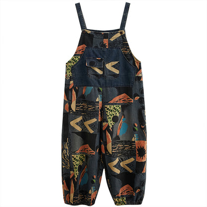 Denim Rompers Abstract Print