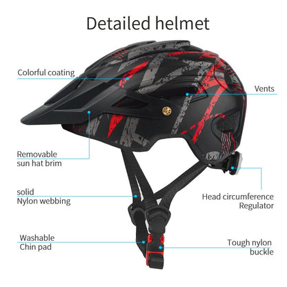 BATFOX Camouflage Mountain Bike Helmet MTB Road Bike Riding Helmet Big Brim Red Taillight Average Size