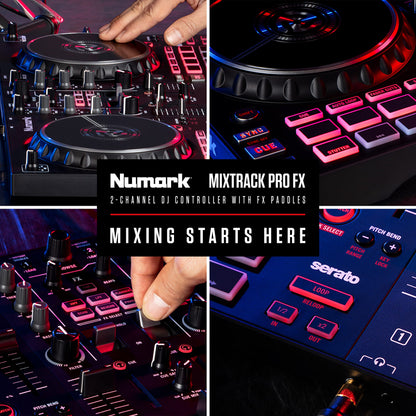 Numark Mixtrack Pro FX – 2 Deck DJ Controller For Serato DJ with DJ Mixer, Built-in Audio Interface, Capacitive Touch Jog Wheels and FX Paddles