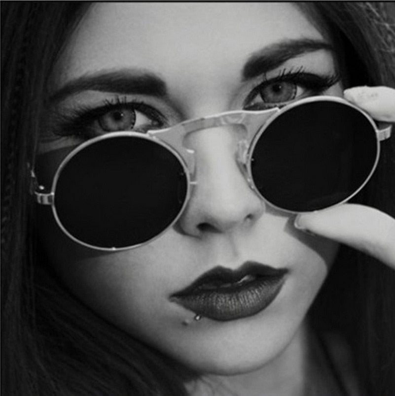 Retro Flip Circular Double Metal Sun Glasses