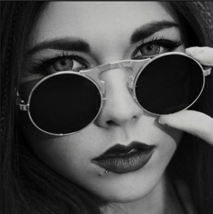 Retro Flip Circular Double Metal Sun Glasses