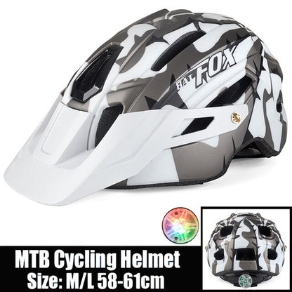 BATFOX Camouflage Mountain Bike Helmet MTB Road Bike Riding Helmet Big Brim Red Taillight Average Size