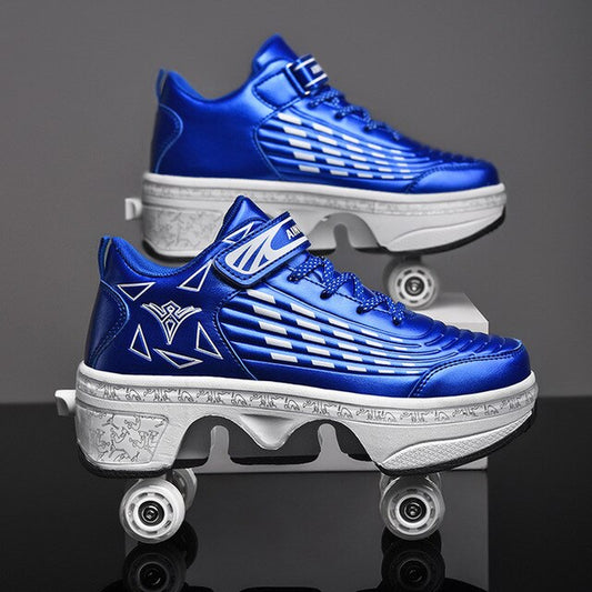 34-43Size Deformation Roller Shoes Sneakers Parkour Wheel Shoes 4 Wheels Rounds of Running Shoes Roller Skates Shoes Sneakers