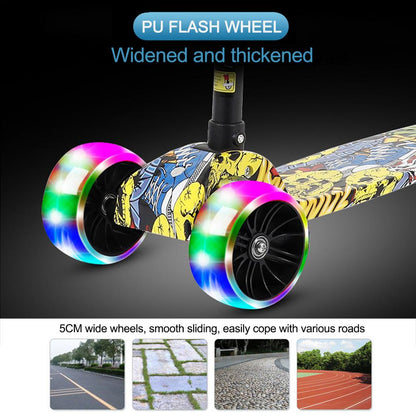 Children'S Scooter Three-Wheeled Light up Graffiti One-Key Folding Portable Scooter with Luminous Wheel