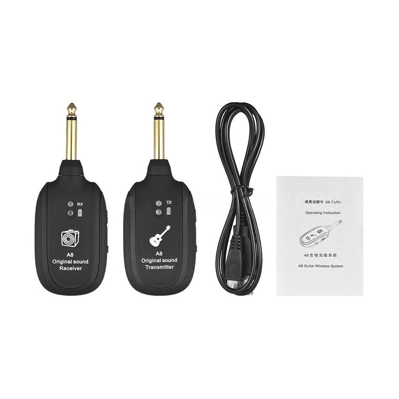 UHF Guitar Wireless System Transmitter Built-in Rechargeable Receiver