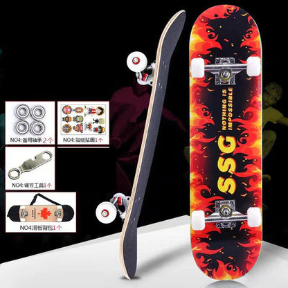 Skateboarders 79Cm/31" Beginner Adult Kids Maple Complete Skate Board Cool Double Rocker Skateboard High Speed Drift Skateboard
