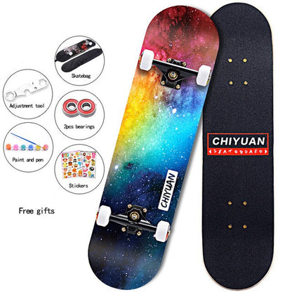80CM 7-Tier Maple Skateboard Hard Wheel Alluminum Alloy Trucks Double Tilt Skateboard Skatepark Skate Boards for Children Adults