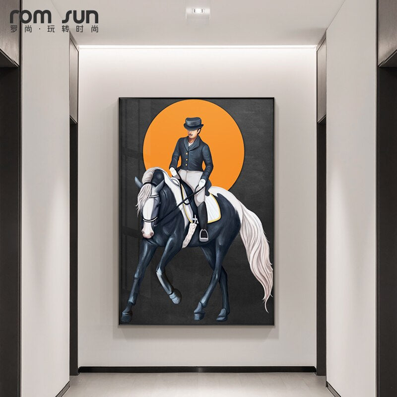 Modern Horse Riding Canvas Painting Posters and Print Nordic Art Wall Rider Pictures for Living Room Bedroom Aisle Home Decor