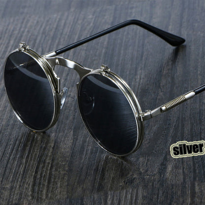 Retro Flip Circular Double Metal Sun Glasses
