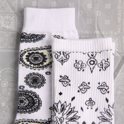 Black White Cotton Funny Flower Socks Bandanna Paisley West Coast Black Hiphop Pop Top Street Skate Fashion Skateboard Youth